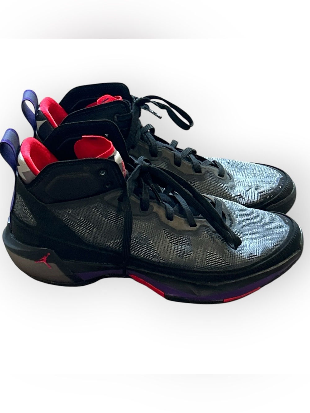 Jordan Men's Black Gray Athletic Shoes with Red and Purple Accents